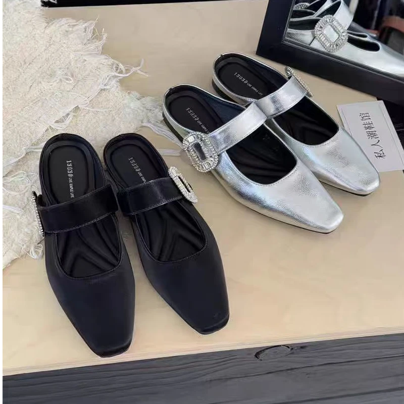 老板娘推荐！欧美风半拖鞋2025春季平底包头拖鞋外穿懒人温柔鞋子