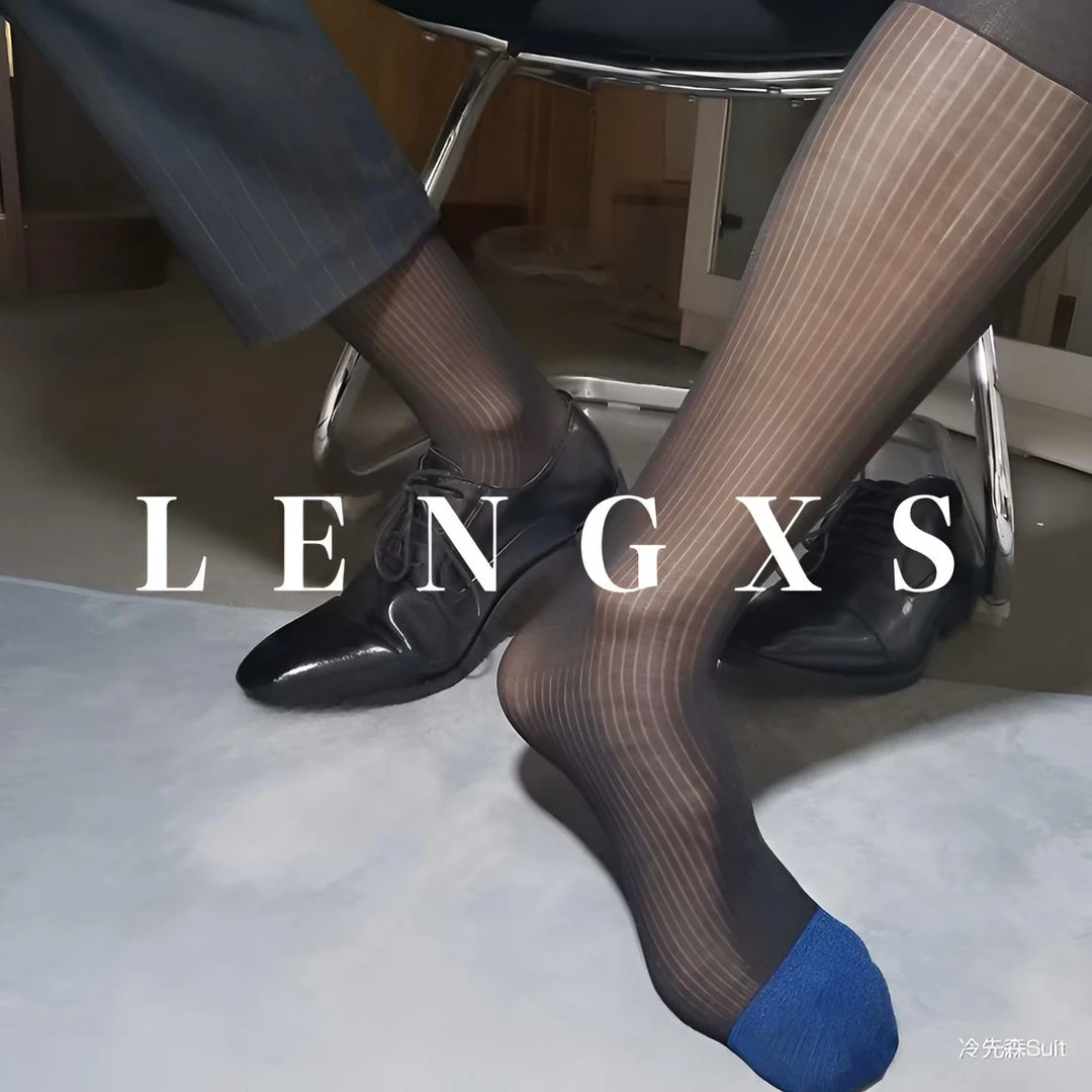 LENGXS冷先森男士正装蓝脚趾条纹丝袜中长筒日系锦纶西装袜
