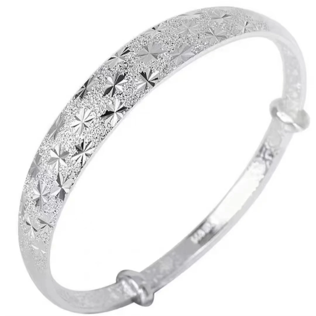 足银手镯 足银漫天星辰满天星实心推拉纯银手镯