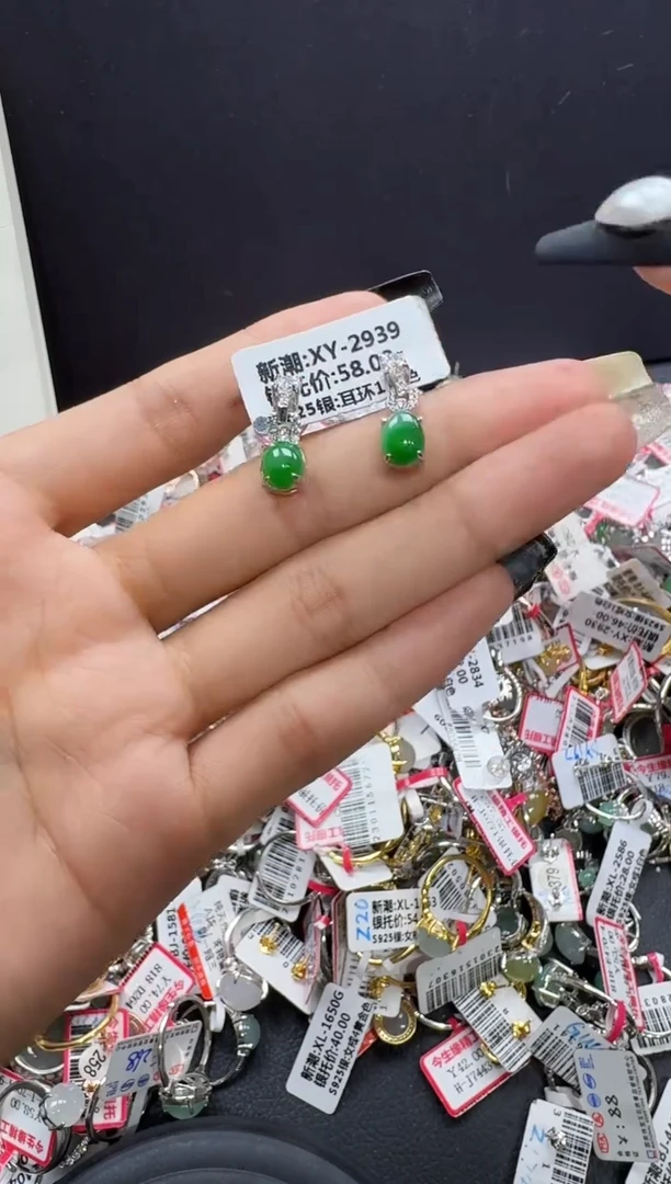 翡翠戒指银S925镶嵌戒指443