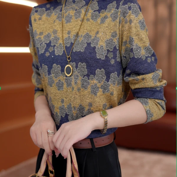 2025新款微澜风月优雅圆领高端小衫套头时髦长袖上衣打底衫女