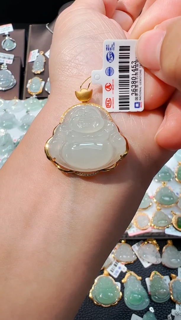 翡翠18K金镶嵌吊坠(不含链)佛公1453