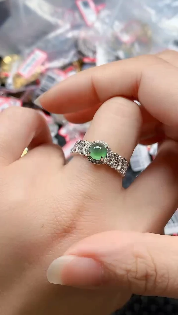 银S925镶嵌戒指翡翠天然A货缅甸翡翠