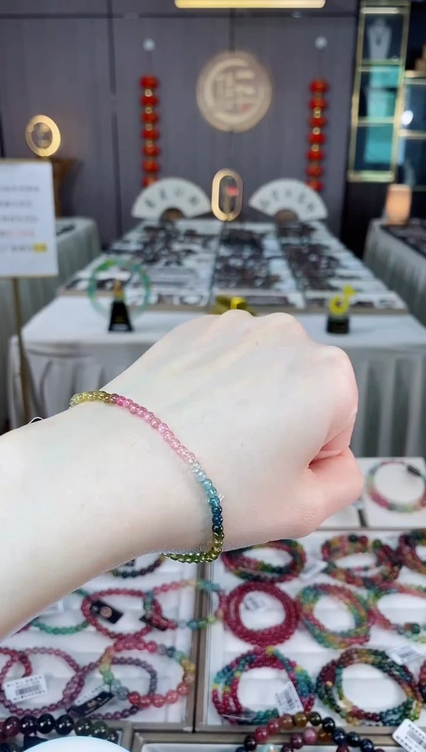 未镶嵌老矿碧玺彩虹单圈手串3mm+碧玺dan多样性发货一条