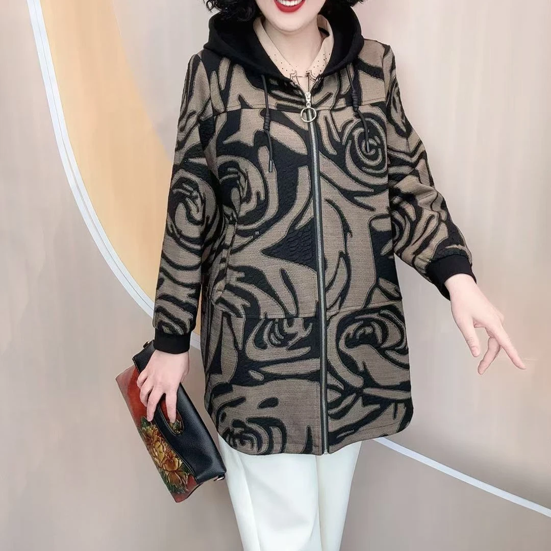 2467新款连帽加里衬宽松大码时尚百搭洋气中款小风衣外套，衣长85