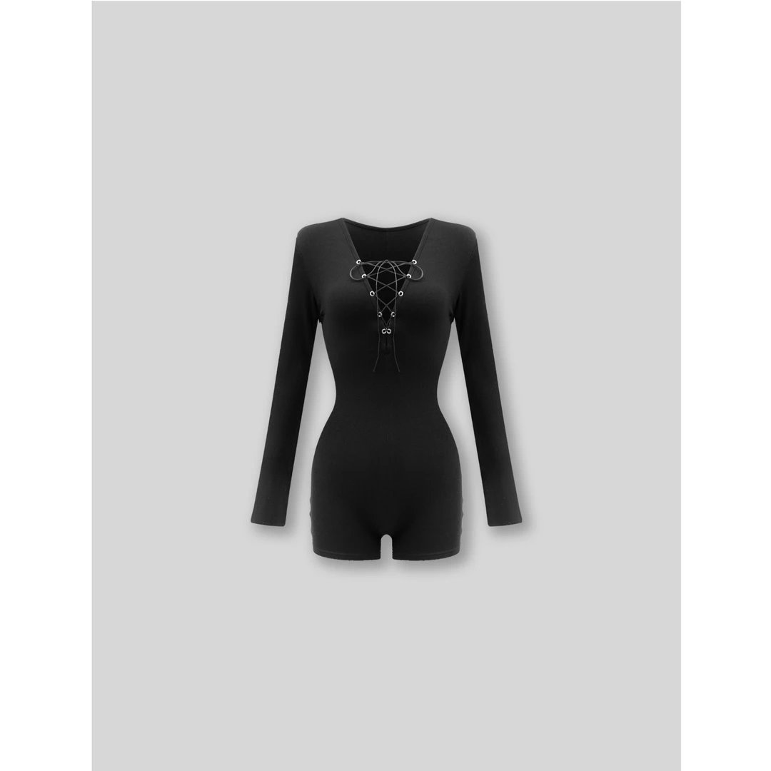 【蜜蜜家】沉香轻水 欧美辣妹轻奢气质性感修身长袖连体裤 24Y515