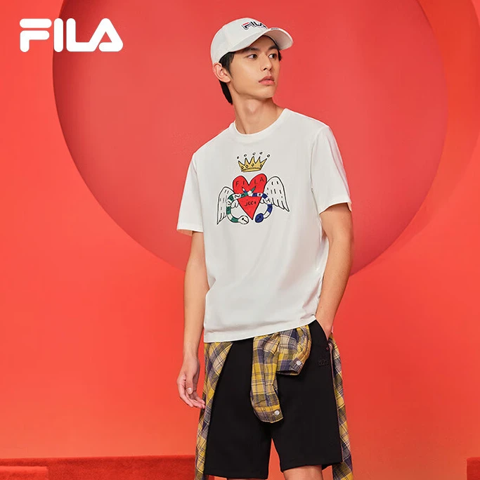 斐乐情侣款针织短袖衫2025春节新年款休闲趣味涂鸦T恤F11U519102F