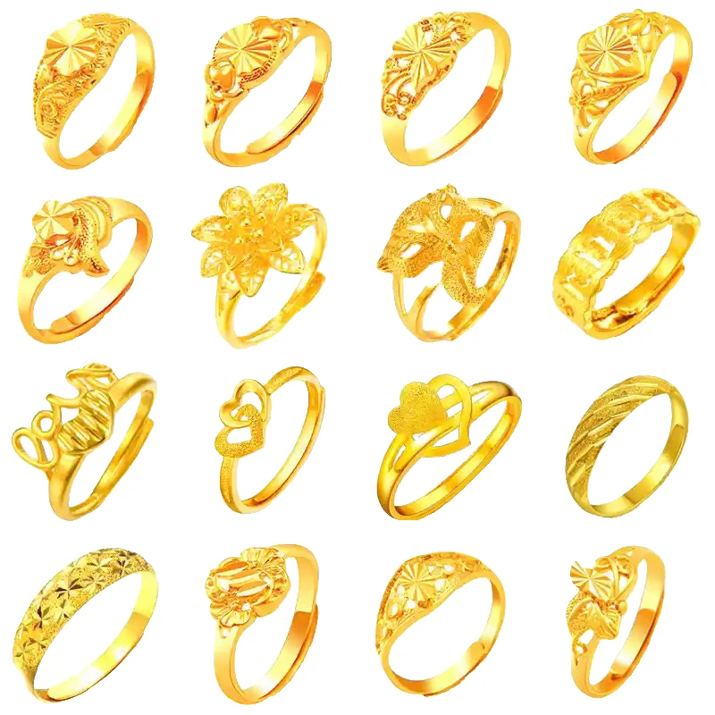 合金戒指 时尚百搭金色百合花开口可调节戒指女款