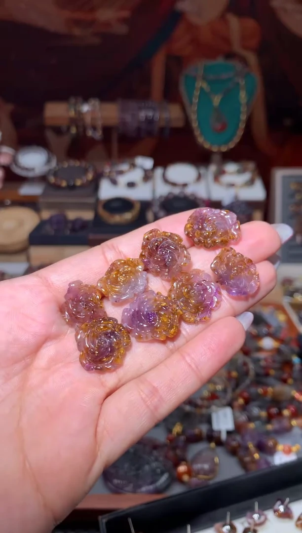 未镶嵌珠宝半成品水晶极光紫钛牡丹花耳饰多样性发其1