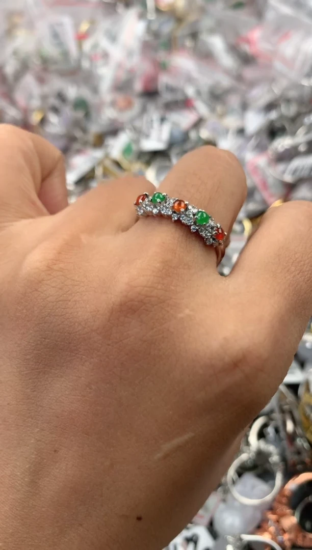 银S925镶嵌戒指翡翠666                1