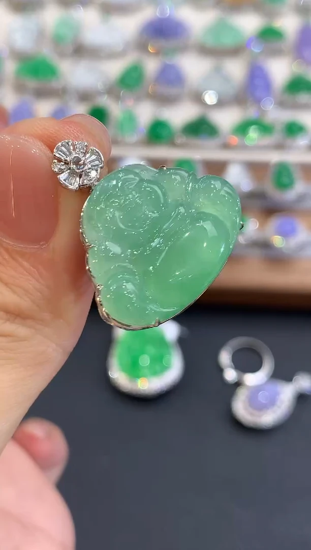 吊坠(不含链)18K金镶嵌翡翠a73