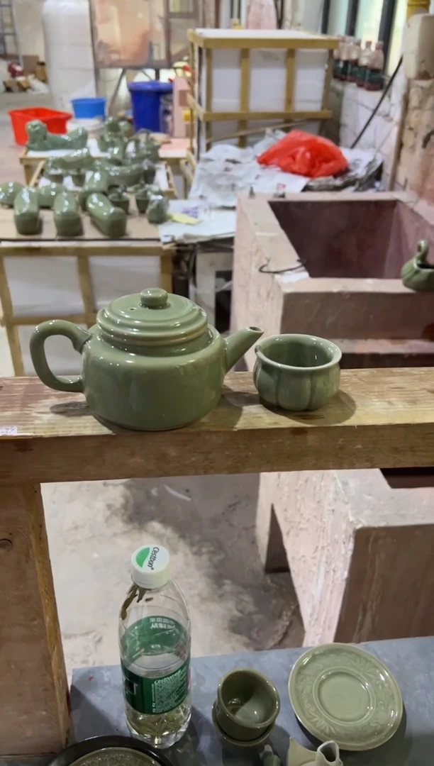 耀州窑青瓷德钟壶+南瓜小杯