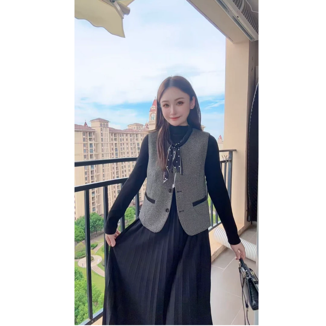 小香风马甲百褶裙套装女2025秋季新款气质显瘦两件套Q769183