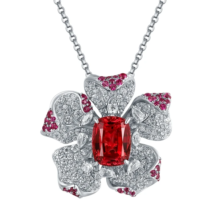 培育蓝宝石s925帕帕拉恰吊坠 3.25ct左右 JSWL052615