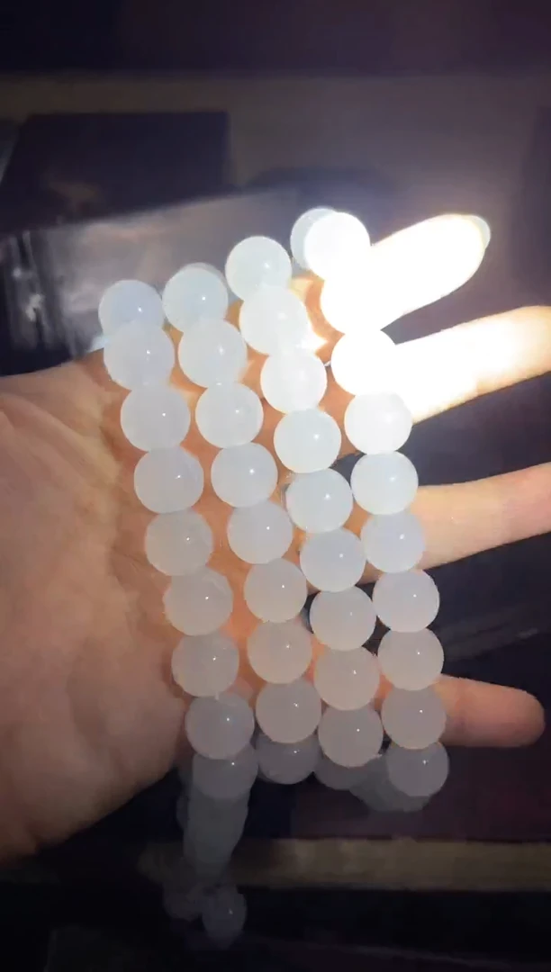 和田玉未镶嵌颈饰白玉108颗项链1件