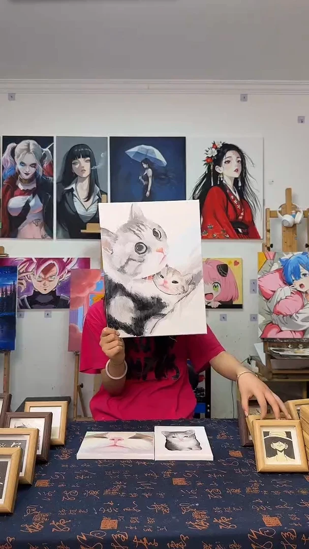 丙烯画文*亭两只小猫丙烯画h