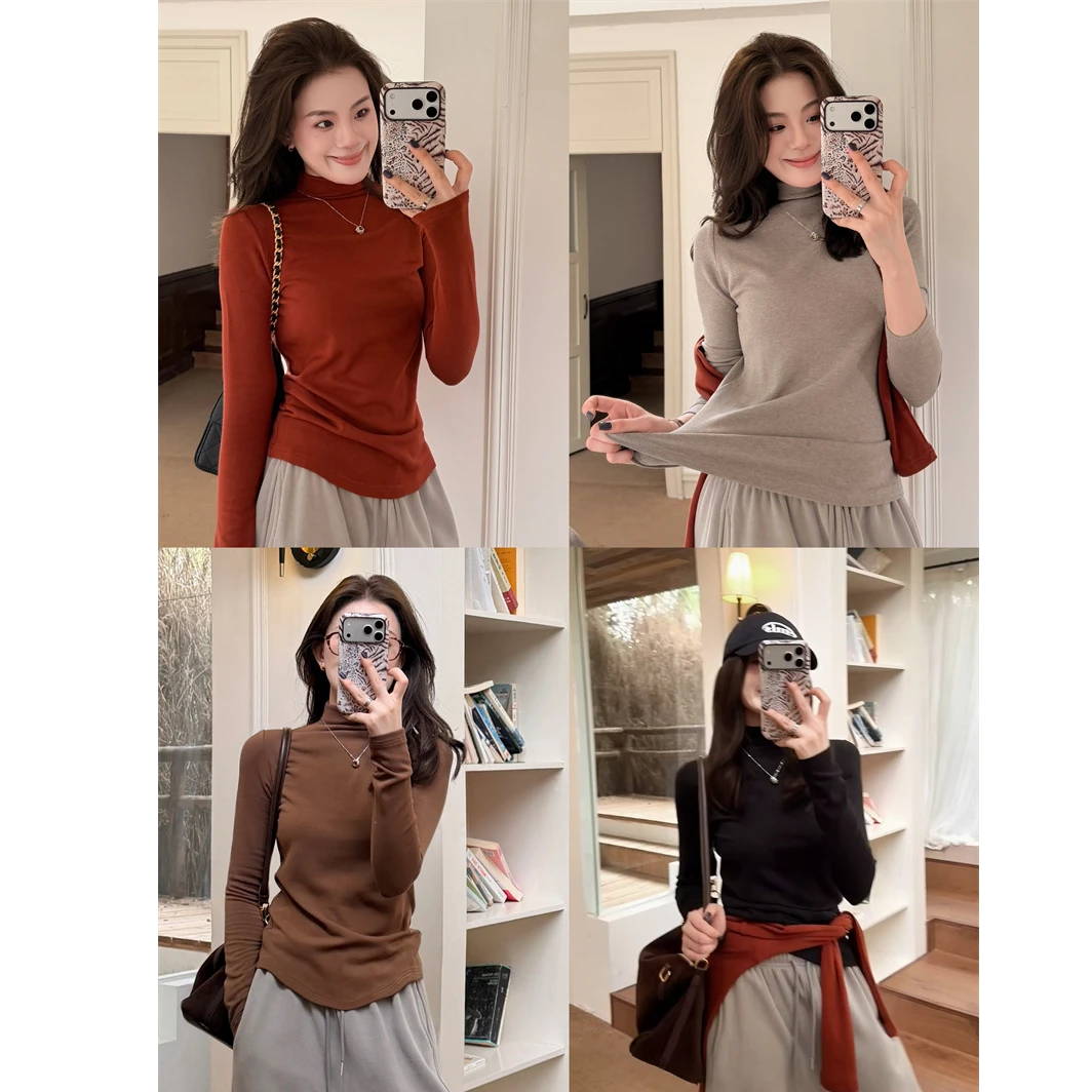 YPP!【万能底牌】巨百搭 韩系气质半高领显瘦修身打底T恤