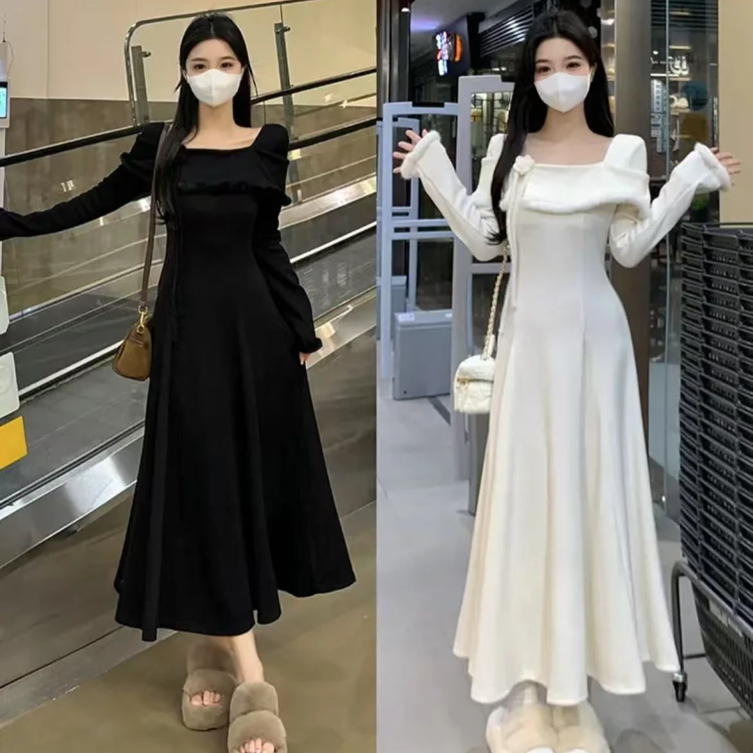 ENYU/小个子定制2025新款法式温柔高级感一字肩连衣裙