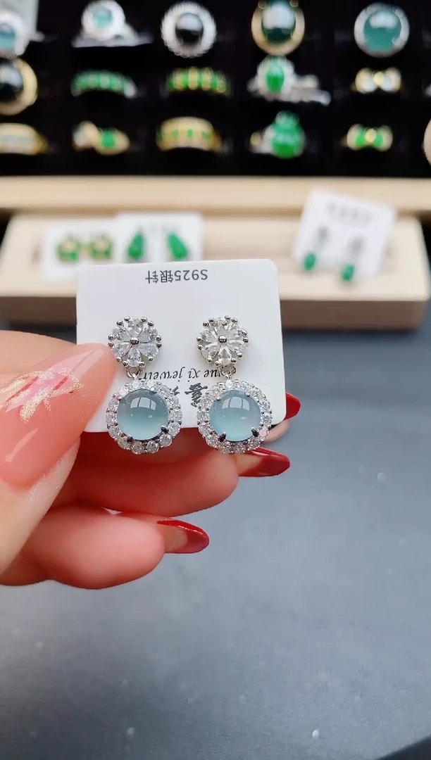 【闪购商品】翡翠耳饰银S925镶嵌12121