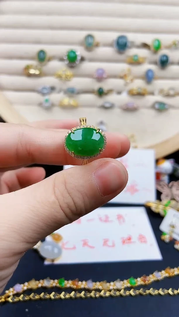 翡翠戒指银S925镶嵌12