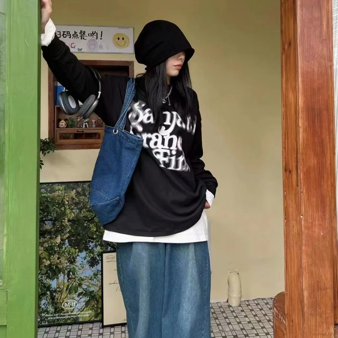 2266新款潮流幻影印花百搭字母大码打底衫男女情侣款