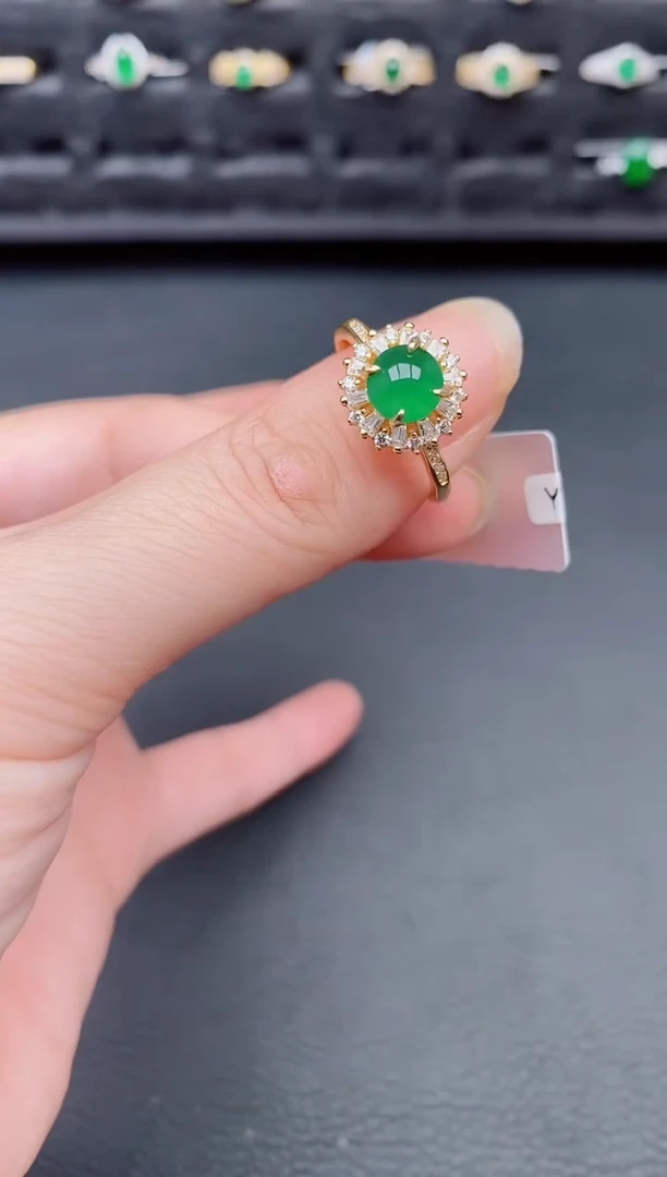 银S925镶嵌戒指翡翠天然a货翡翠87