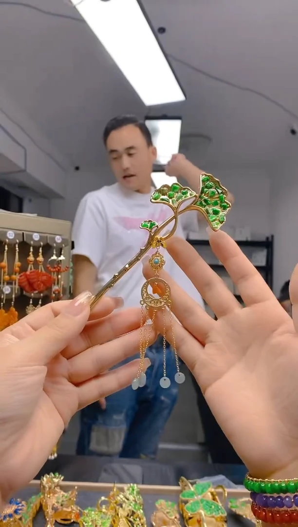 【闪购商品】翡翠耳饰合金394翡翠发簪