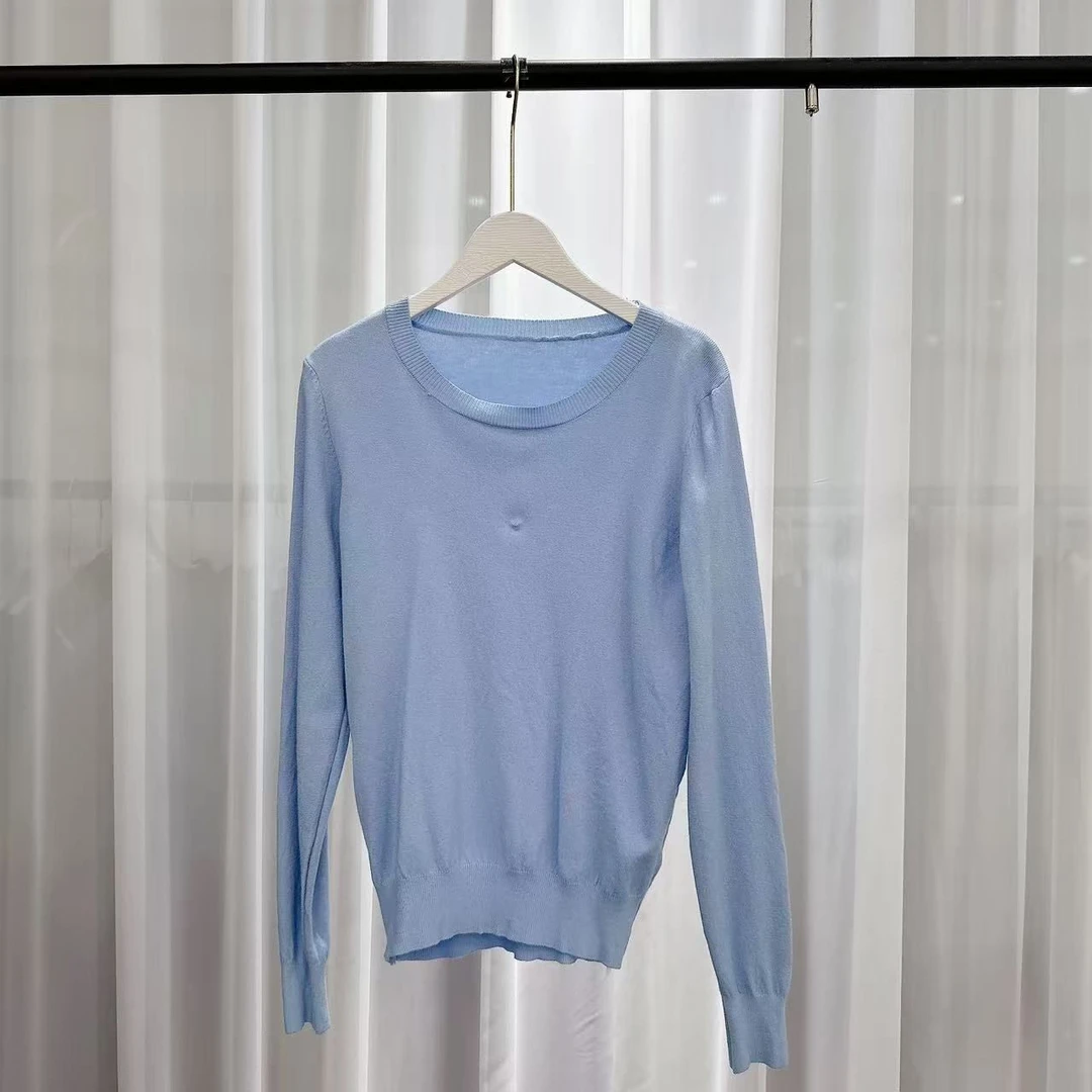 打底衫气质长袖蓝色时尚百搭纯色圆领套头气质长袖蓝色时尚350