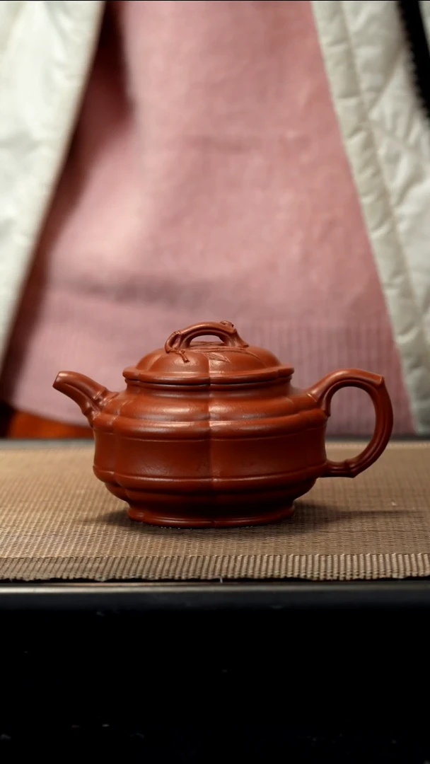紫砂茶盏之*朱泥双线竹鼓145CC