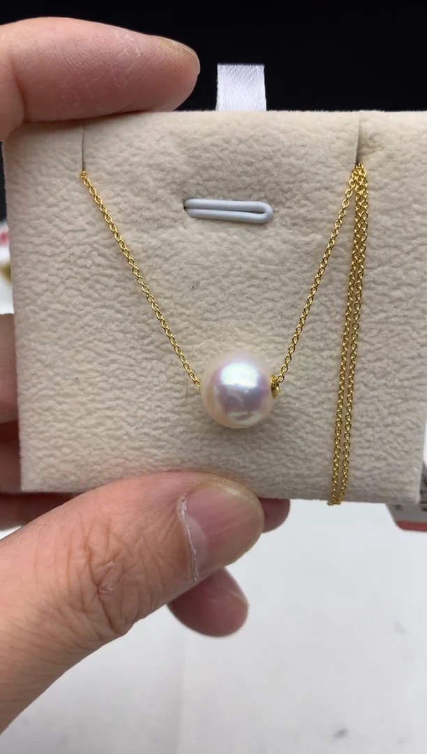 18K金镶嵌ff淡水珍珠白珠吊坠(赠链）路路通