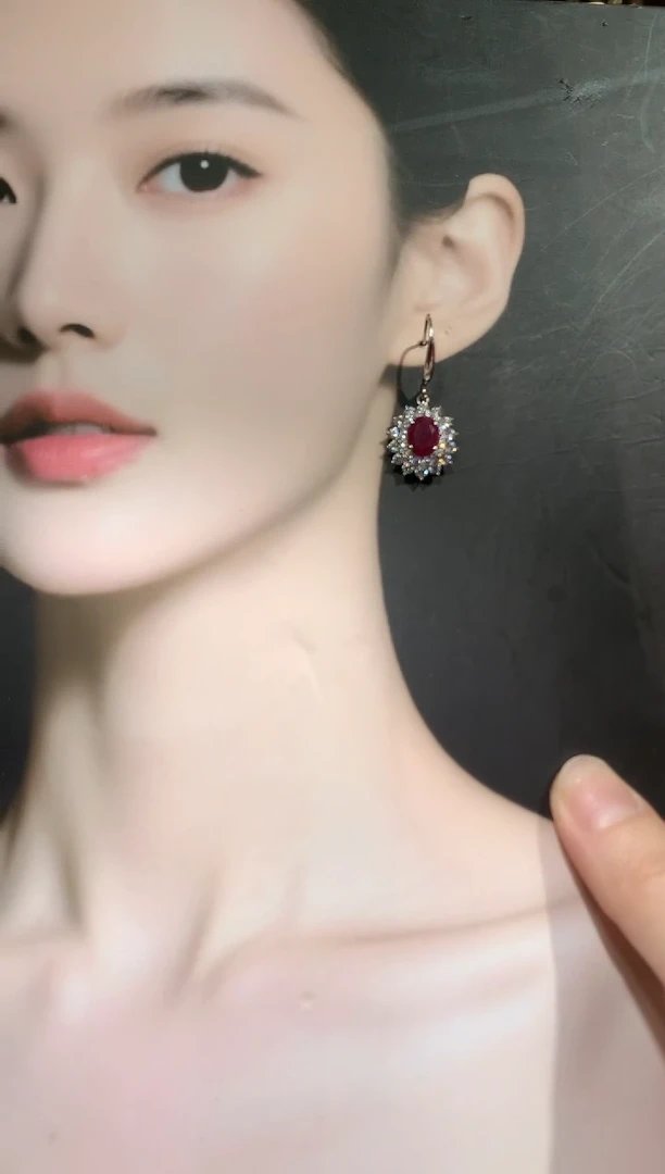 银S925镶嵌耳饰红宝石【宝石世家严选】