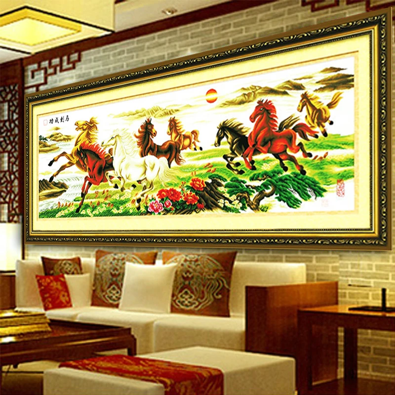 手工十字绣成品真心工艺2.4马到成功t4468