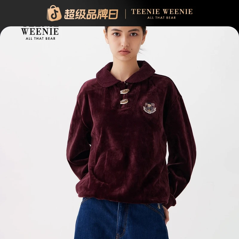 *TeenieWeenie小熊女卫衣25时髦撞色翻领休闲舒适上衣TTMA258TCFA