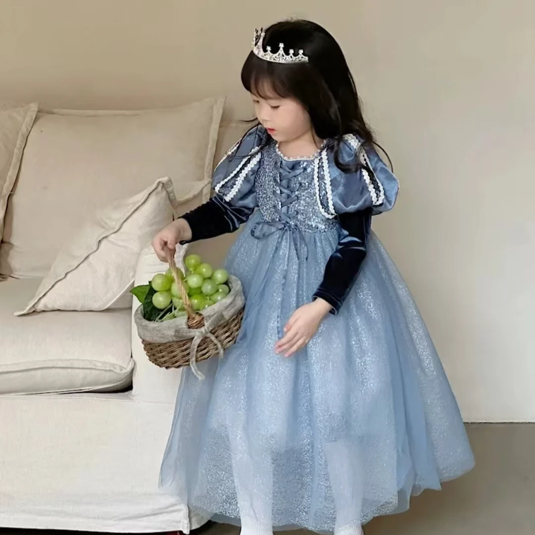 女童爱莎公主裙秋冬2025新款冬装加绒裙子儿童冬季女孩艾莎连衣裙