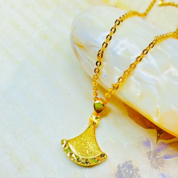 福韵天玺 铜合金项链 银杏叶金光裙摆套链送女友礼物气质时尚古法