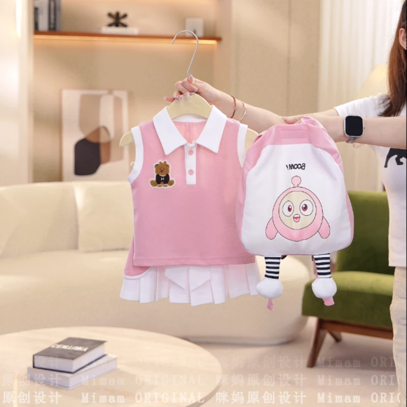 【小熊啵啵】女宝宝时尚露背大蝴蝶结粉嫩Polo套装可爱款X098FS