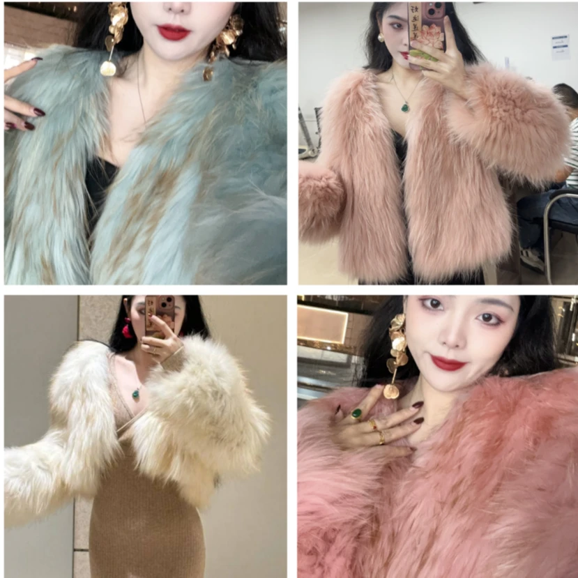 画报夫人同款高级进口高腰貉子毛双面编织 狐狸毛皮草盲盒