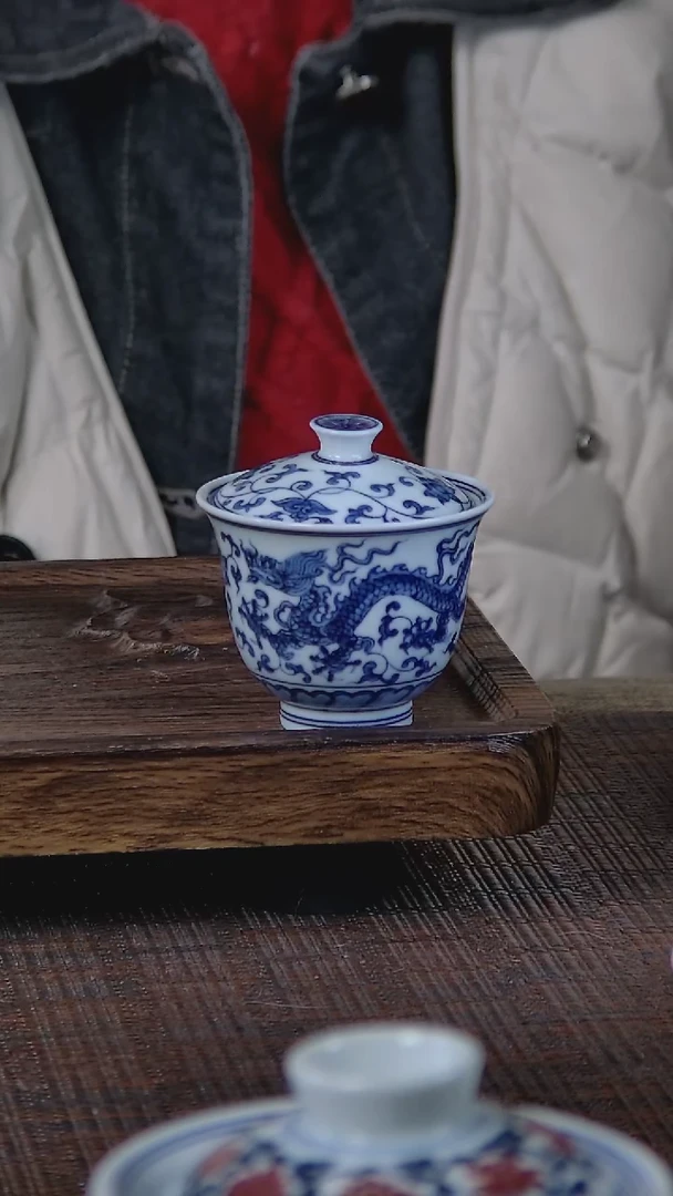 【闪购商品】折葵非器手工手绘缠枝龙迷你盖碗