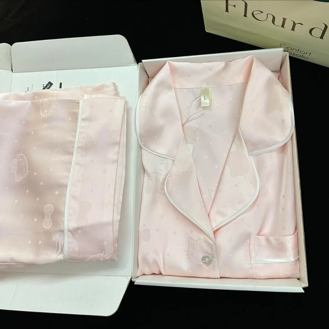 冰丝睡衣女春夏季高级感少女KT猫2025新款长袖长裤家居服可外穿