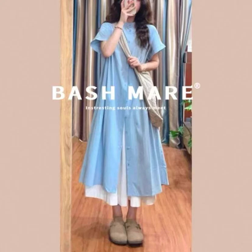 34-休闲风INS风气质泡泡袖时尚套装日式休闲连衣裙