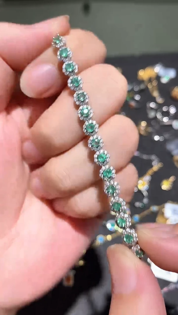 银S925镶嵌手链祖母绿手链
