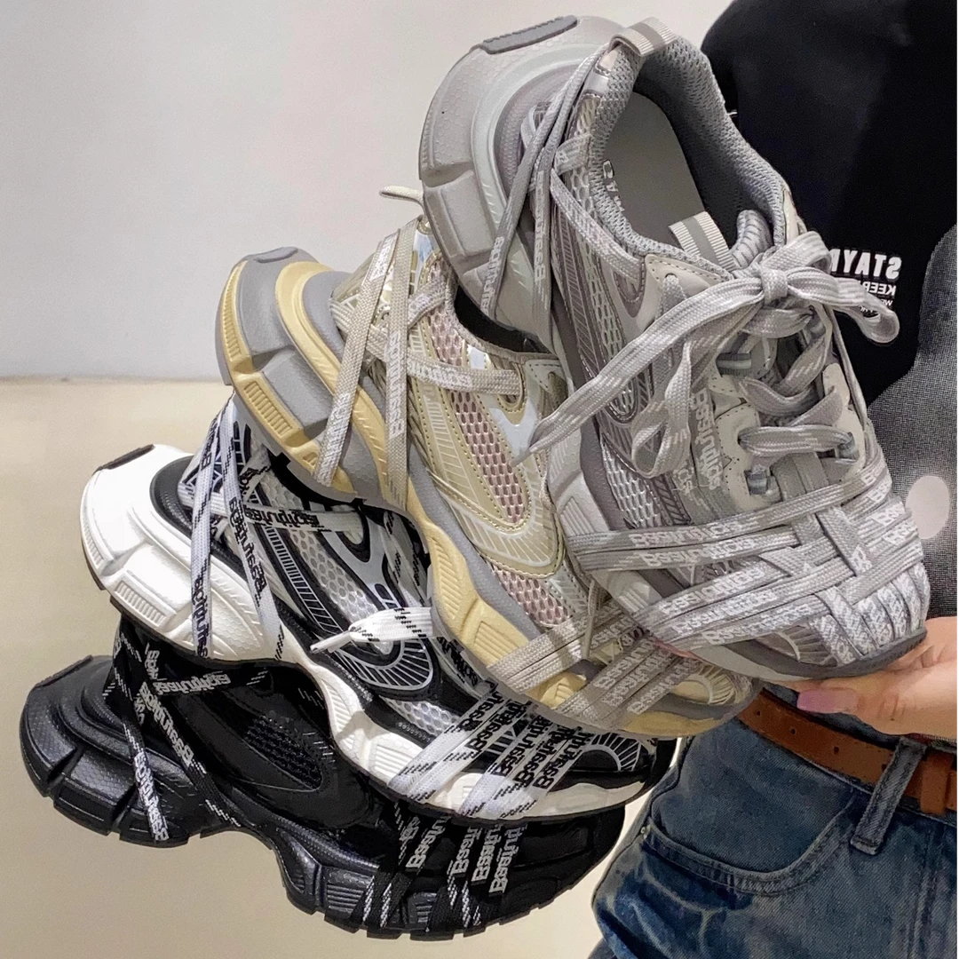 厚底增高复古擦色老爹鞋男2025夏季新款情侣款透气网面运动休闲鞋