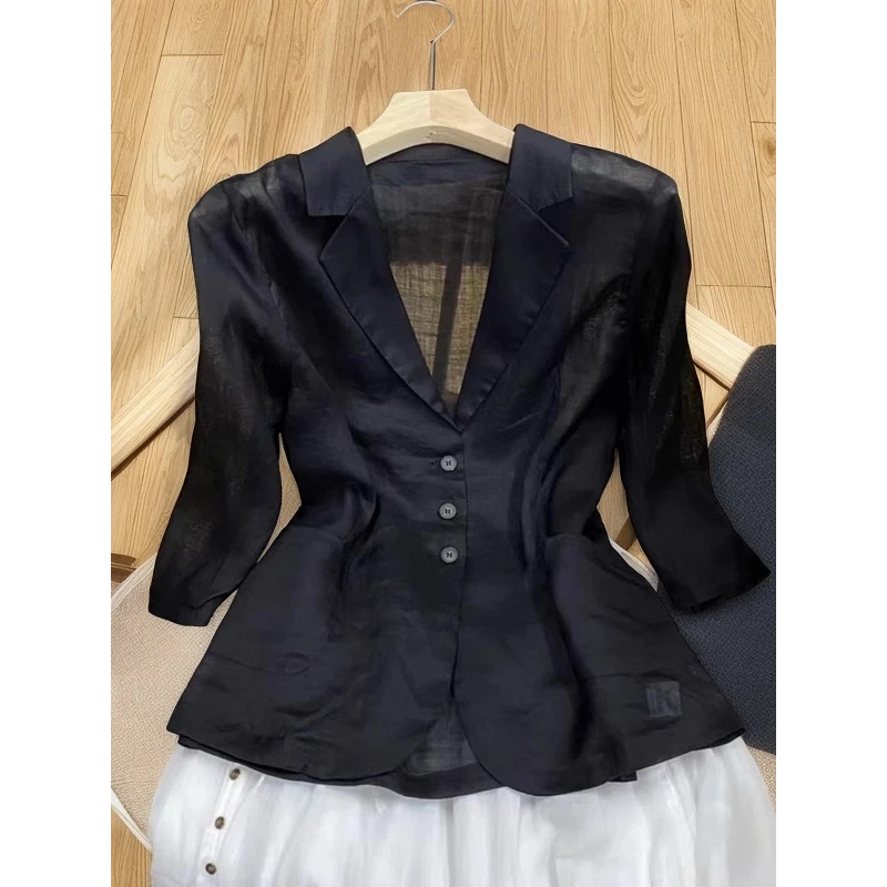 巨推荐，上身绝美！慵懒感衬衣高端轻薄V领衬衫女西装领七分袖上衣