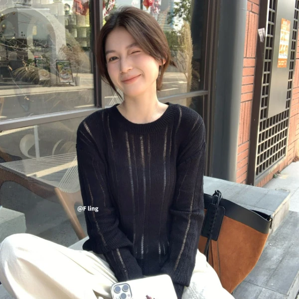 【芳龄F.LING】云缕 休闲长袖套头镂空毛针织衫时尚FL0898