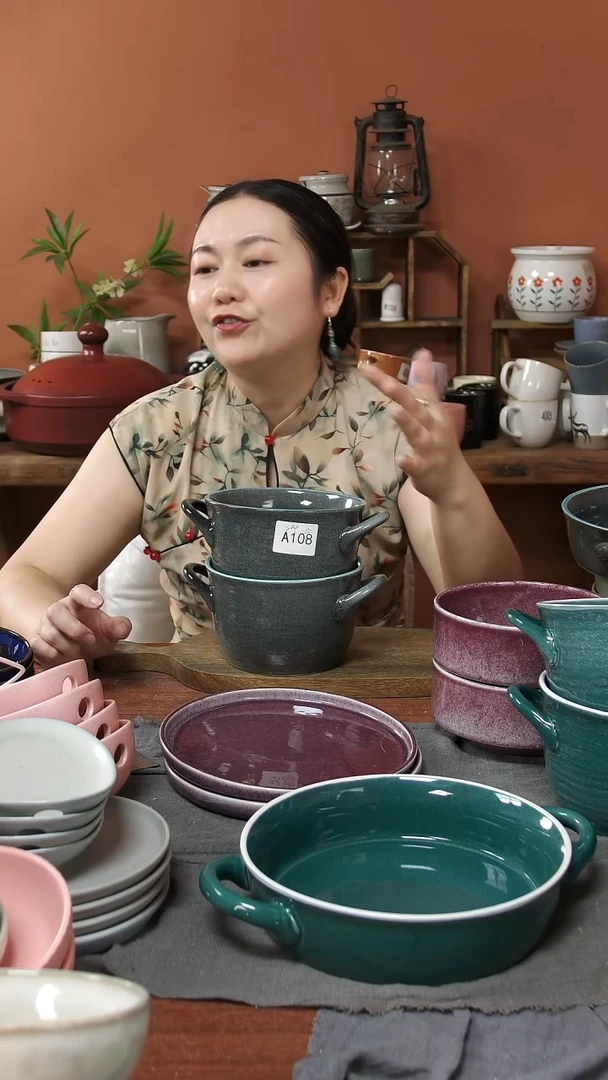 陶瓷A108陶瓷双耳碗2件套微瑕