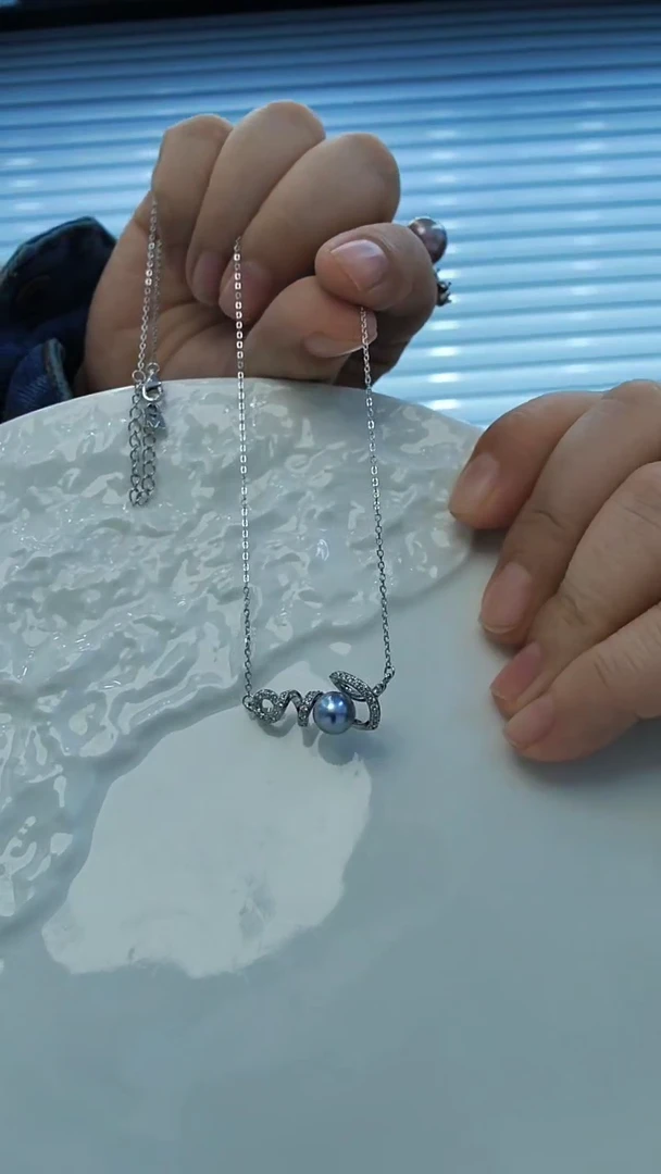 颈饰银S925镶嵌海水珍珠真多麻爱项链