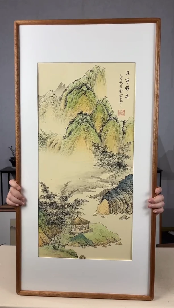 国画手绘*溪亭雅逸47*92cm带框发货