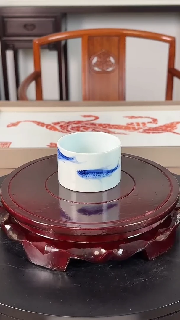 杯子陶瓷何建华青花陶瓷鱼单杯