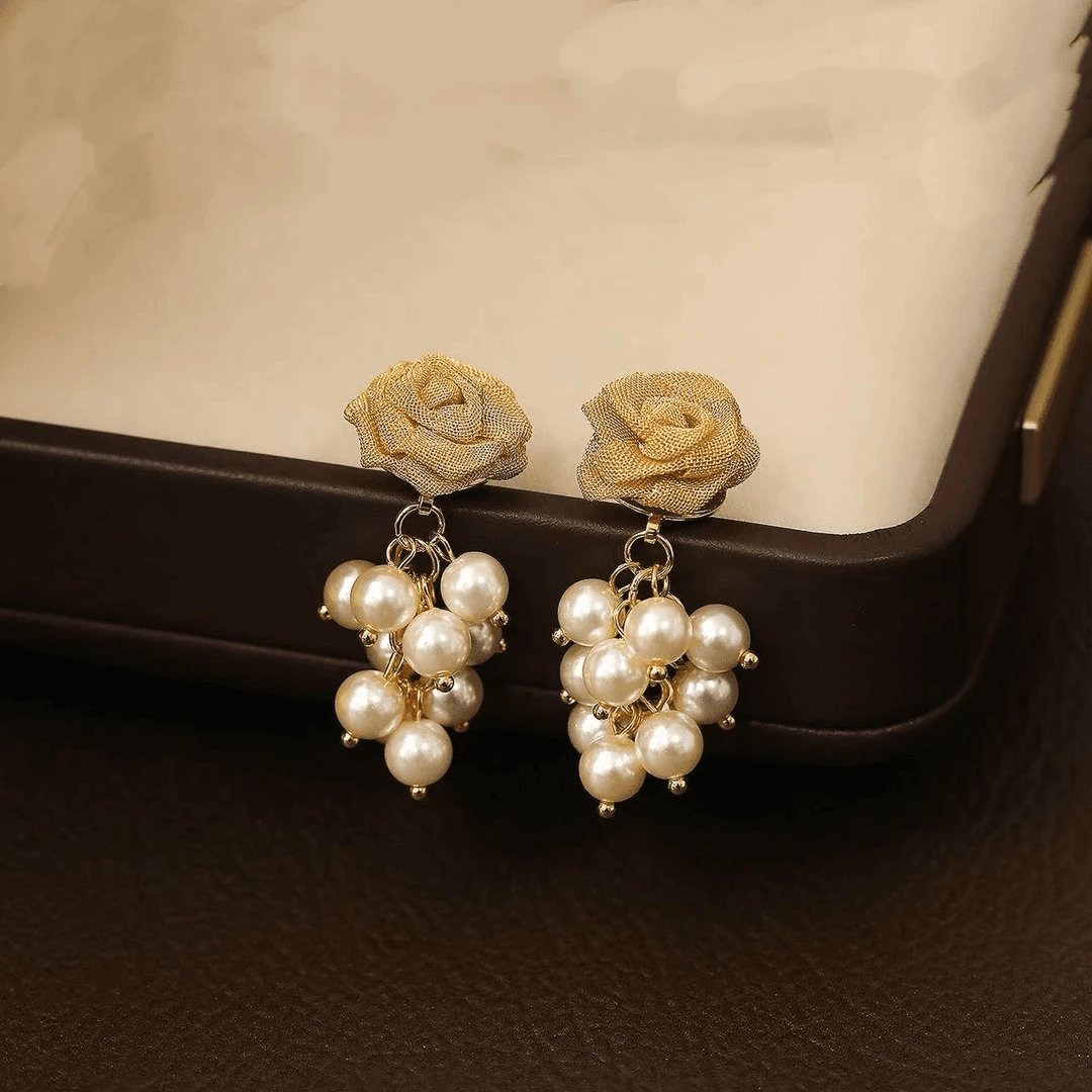 铜合金耳饰 【网纱玫瑰】银针复古法式气质轻奢个性耳环