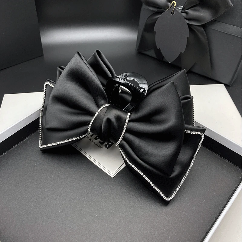 新款大号蝴蝶结抓夹发夹气质黑色发卡缎面弹簧夹时尚百搭头饰简约